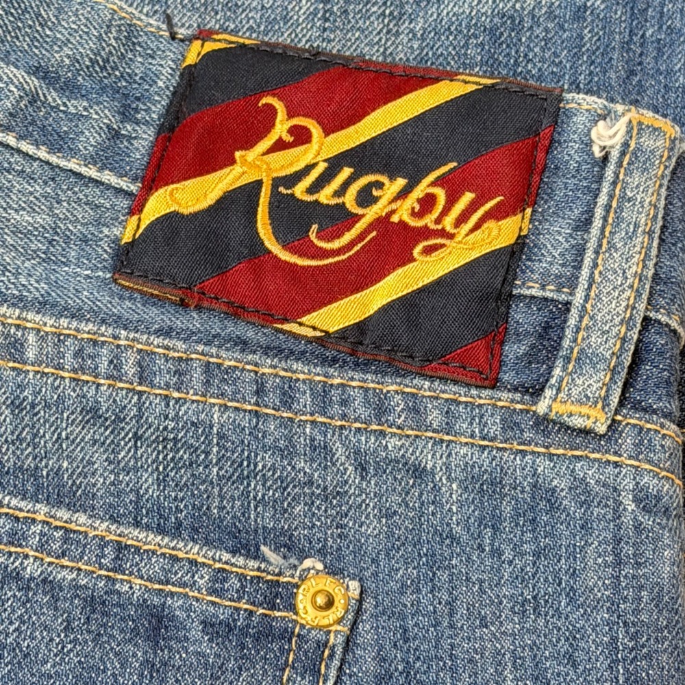 Rugby Ralph Lauren Womens Bootcut Jeans Medium Wash Blue Distressed Size 29 Y2K - Picture 1 of 11
